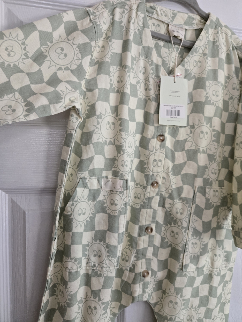 Claude & ConCheck Sunshine Overalls Print One-Piece Jumpsuit in Sage and Cream - Picture 4 of 5